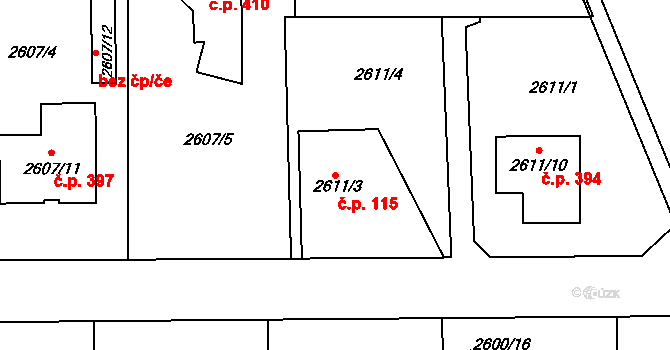 Cihelny 115, Jaroměř na parcele st. 2611/3 v KÚ Jaroměř, Katastrální mapa