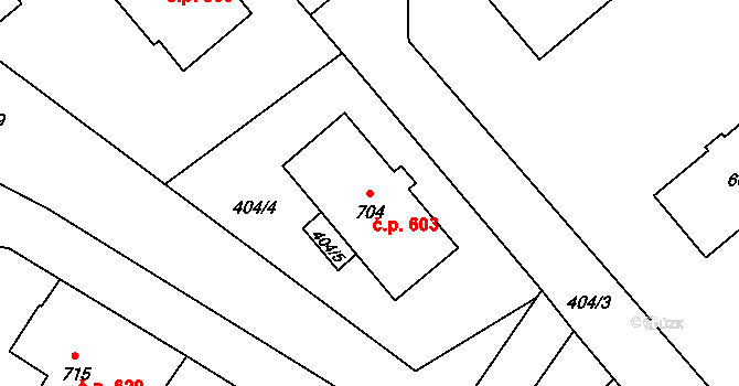 Sezemice 603 na parcele st. 704 v KÚ Sezemice nad Loučnou, Katastrální mapa