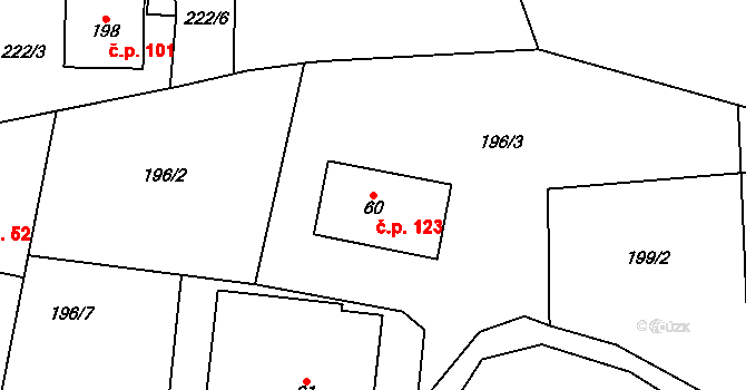 Bradlecká Lhota 123 na parcele st. 60 v KÚ Bradlecká Lhota, Katastrální mapa