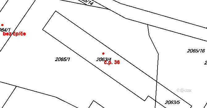 Gabrielka 36, Kamenice nad Lipou na parcele st. 2063/4 v KÚ Kamenice nad Lipou, Katastrální mapa