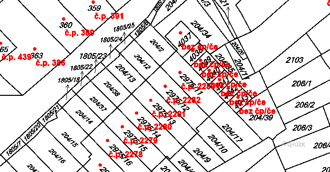 Předměstí 2282, Svitavy na parcele st. 2975/12 v KÚ Svitavy-předměstí, Katastrální mapa