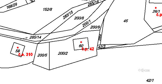 Smederov 42, Ždírec na parcele st. 60 v KÚ Smederov, Katastrální mapa