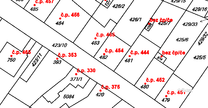 Kryry 454 na parcele st. 482 v KÚ Kryry, Katastrální mapa