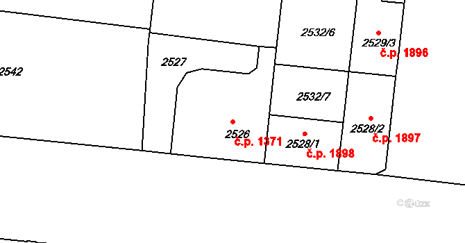 Louny 1371 na parcele st. 2526 v KÚ Louny, Katastrální mapa