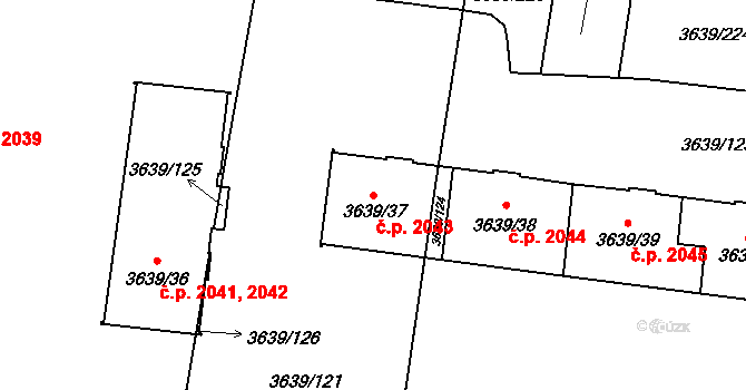 Louny 2043 na parcele st. 3639/37 v KÚ Louny, Katastrální mapa