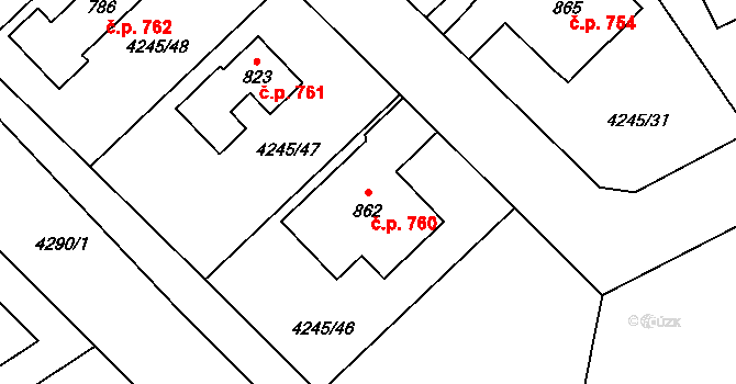 Rudoltice 760 na parcele st. 862 v KÚ Rudoltice u Lanškrouna, Katastrální mapa