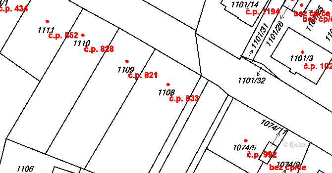 Chotěboř 833 na parcele st. 1108 v KÚ Chotěboř, Katastrální mapa