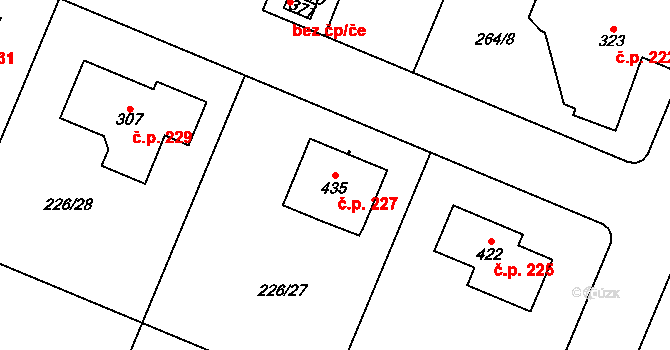 Písková Lhota 227 na parcele st. 435 v KÚ Písková Lhota, Katastrální mapa