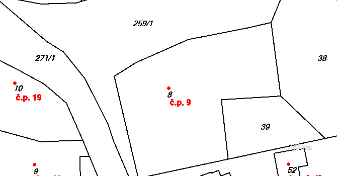 Chlístov 9 na parcele st. 8 v KÚ Chlístov u Dobrušky, Katastrální mapa