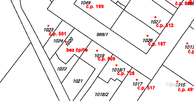 Lednice 509 na parcele st. 1019 v KÚ Lednice na Moravě, Katastrální mapa
