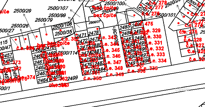 Hustopeče 347 na parcele st. 2482 v KÚ Hustopeče u Brna, Katastrální mapa