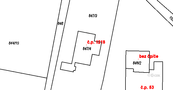 Srubec 1218 na parcele st. 847/4 v KÚ Srubec, Katastrální mapa