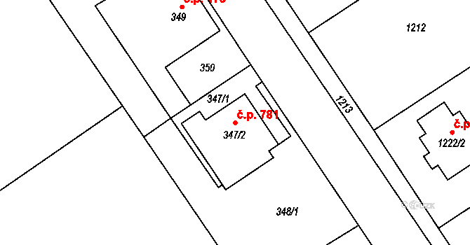 Krmelín 781 na parcele st. 347/2 v KÚ Krmelín, Katastrální mapa