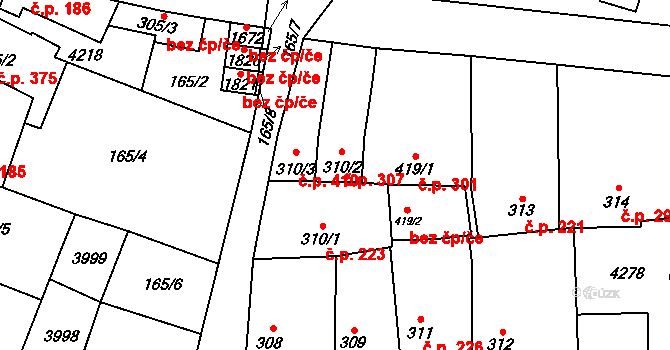 Dobřany 307 na parcele st. 310/2 v KÚ Dobřany, Katastrální mapa