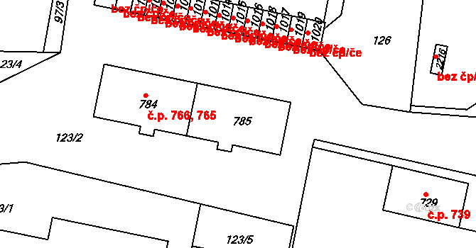 Starý Plzenec 765,766 na parcele st. 785 v KÚ Starý Plzenec, Katastrální mapa