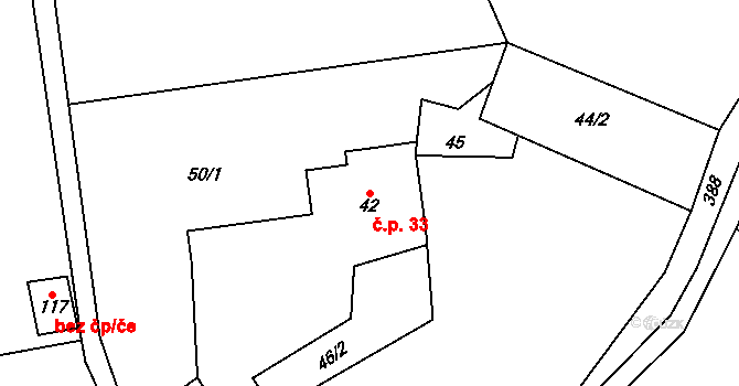 Hlinsko 33 na parcele st. 42 v KÚ Hlinsko, Katastrální mapa