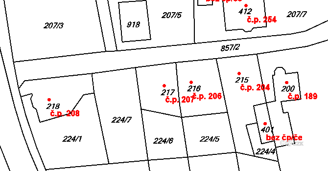 Mokřiny 207, Aš na parcele st. 217 v KÚ Mokřiny, Katastrální mapa