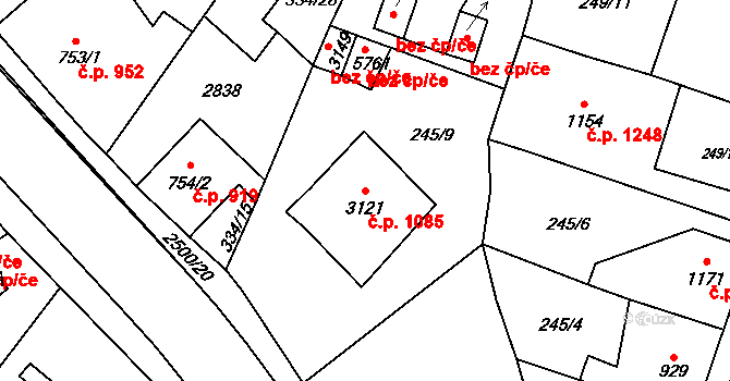Jablonec nad Nisou 1085 na parcele st. 3121 v KÚ Jablonec nad Nisou, Katastrální mapa