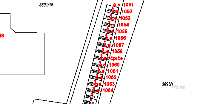 Jihlava 1057 na parcele st. 3892/12 v KÚ Jihlava, Katastrální mapa