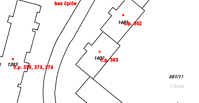 Dolní Líštná 353, Třinec na parcele st. 1402 v KÚ Dolní Líštná, Katastrální mapa