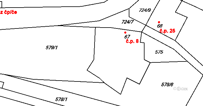 Zásadka 8, Boseň na parcele st. 67 v KÚ Boseň, Katastrální mapa
