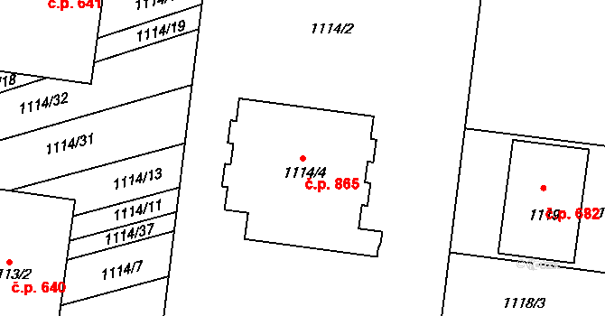 Velká nad Veličkou 865 na parcele st. 1114/4 v KÚ Velká nad Veličkou, Katastrální mapa