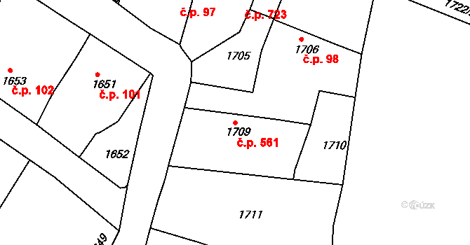 Vracov 561 na parcele st. 1709 v KÚ Vracov, Katastrální mapa