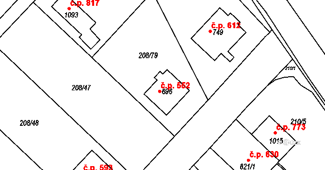 Luka nad Jihlavou 552 na parcele st. 696 v KÚ Luka nad Jihlavou, Katastrální mapa