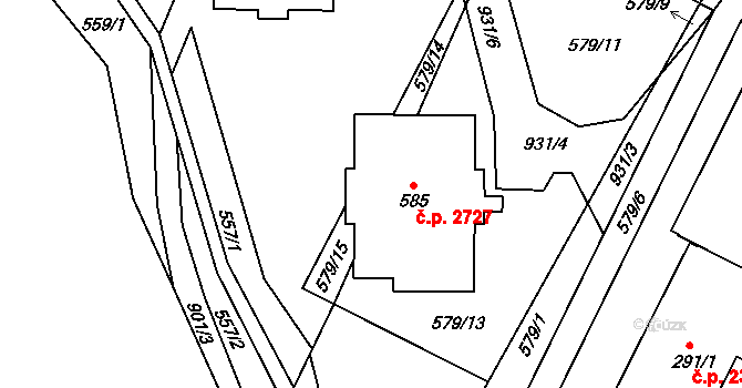 Šumperk 2727 na parcele st. 585 v KÚ Dolní Temenice, Katastrální mapa