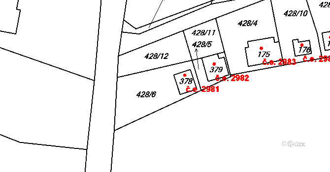 Všedobrovice 2981, Kamenice na parcele st. 378 v KÚ Štiřín, Katastrální mapa