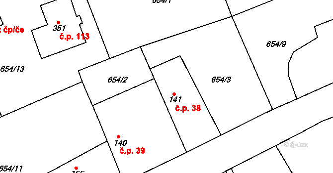 Žernovka 38, Mukařov na parcele st. 141 v KÚ Žernovka, Katastrální mapa