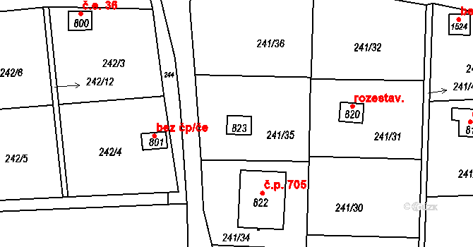 Klecany 706 na parcele st. 823 v KÚ Klecany, Katastrální mapa