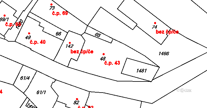 Cebiv 43 na parcele st. 48 v KÚ Cebiv, Katastrální mapa