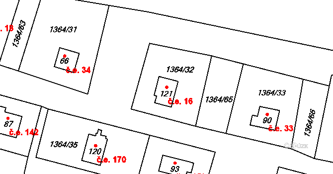Lažany 16, Černošín na parcele st. 121 v KÚ Lažany u Černošína, Katastrální mapa