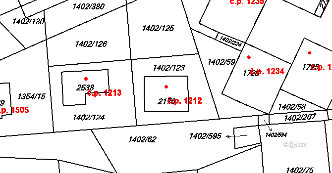 Stříbro 1212 na parcele st. 2176 v KÚ Stříbro, Katastrální mapa