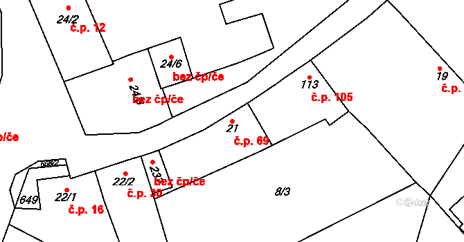 Mladeč 69 na parcele st. 21 v KÚ Mladeč, Katastrální mapa