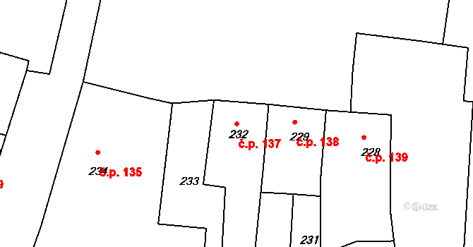 Mimoň III 137, Mimoň na parcele st. 232 v KÚ Mimoň, Katastrální mapa