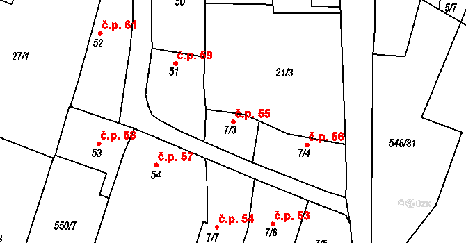 Hrdly 55, Bohušovice nad Ohří na parcele st. 7/3 v KÚ Hrdly, Katastrální mapa