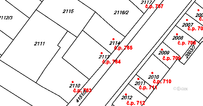 Roudnice nad Labem 764 na parcele st. 2113 v KÚ Roudnice nad Labem, Katastrální mapa