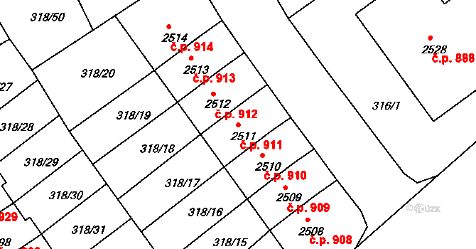Valdické Předměstí 911, Jičín na parcele st. 2511 v KÚ Jičín, Katastrální mapa