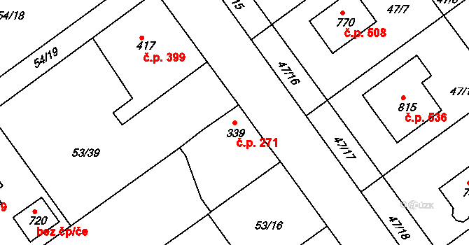 Litol 271, Lysá nad Labem na parcele st. 339/1 v KÚ Litol, Katastrální mapa