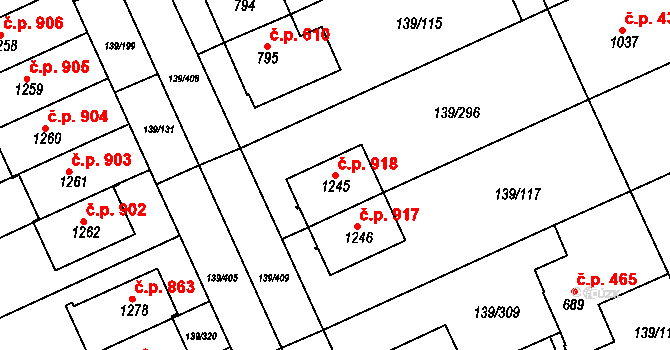 Podklášteří 918, Třebíč na parcele st. 1245 v KÚ Podklášteří, Katastrální mapa