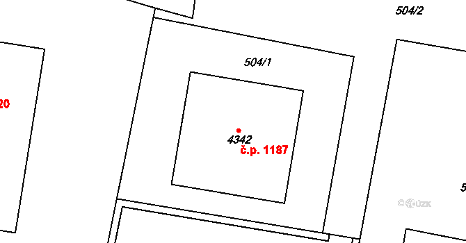 Horka-Domky 1187, Třebíč na parcele st. 4342 v KÚ Třebíč, Katastrální mapa