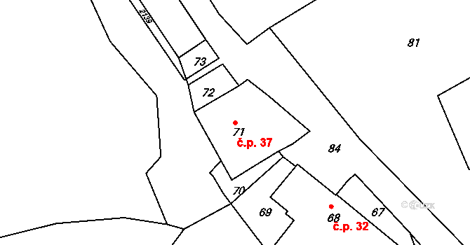 Crhov 37 na parcele st. 71 v KÚ Crhov u Olešnice, Katastrální mapa