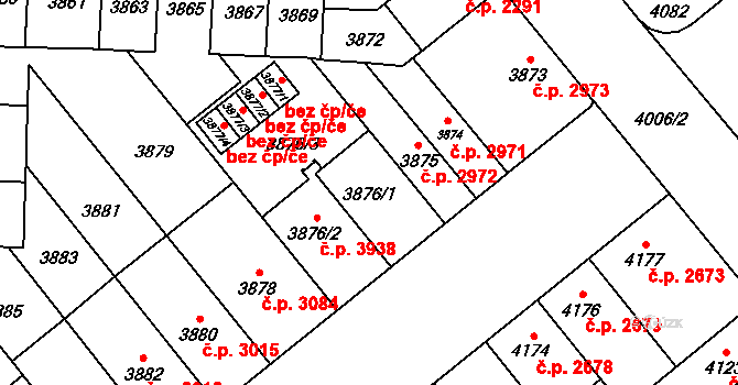 Židenice 3938, Brno na parcele st. 3876/1 v KÚ Židenice, Katastrální mapa