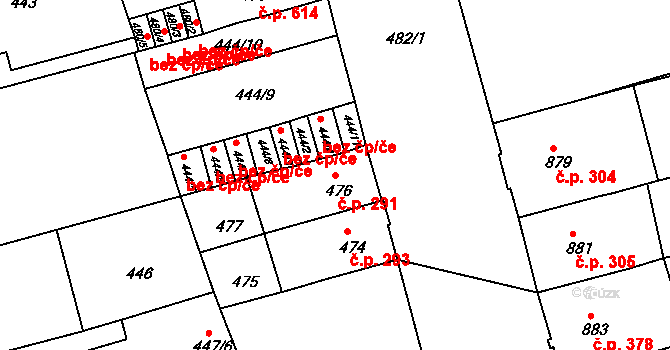 Ponava 291, Brno na parcele st. 476 v KÚ Ponava, Katastrální mapa