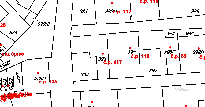 Rudice 117 na parcele st. 393 v KÚ Rudice u Blanska, Katastrální mapa
