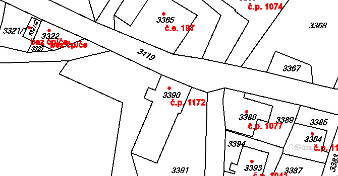 Smržovka 1172 na parcele st. 3390 v KÚ Smržovka, Katastrální mapa