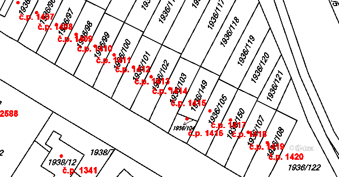 Trnovany 1415, Teplice na parcele st. 1936/103 v KÚ Teplice-Trnovany, Katastrální mapa