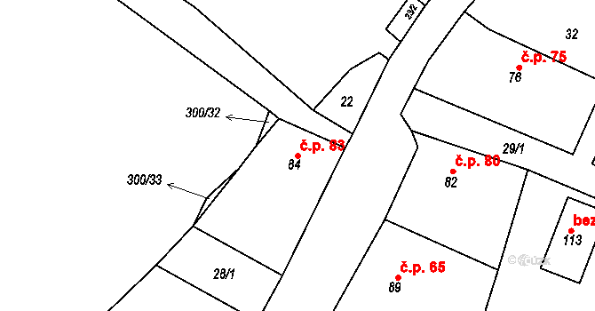 Třesovice 83 na parcele st. 84 v KÚ Třesovice, Katastrální mapa